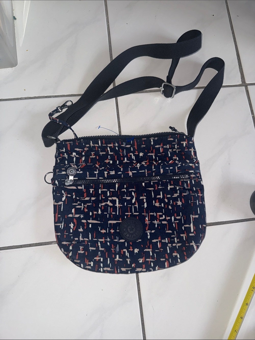 Kipling Navy Multi-Print Crossbody Bag with Black Strap